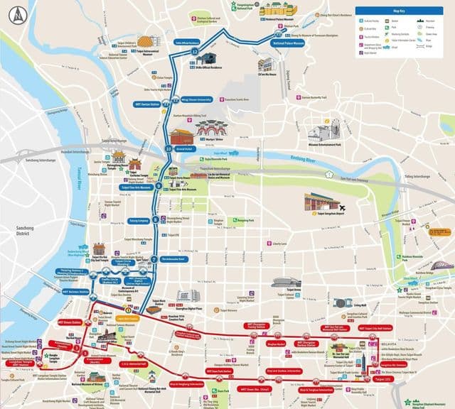 Taipei Hop On Hop Off mapa wycieczek autobusowych