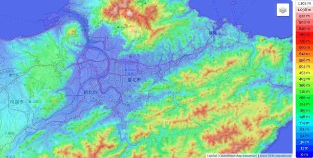 Mapa wysokości Taipei