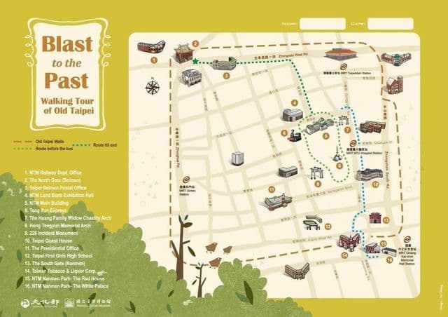 Mapa pieszych wycieczek po Taipei