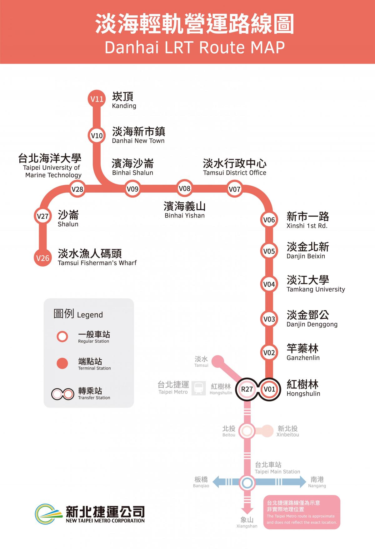 Mapa stacji tramwajowych w Tajpej